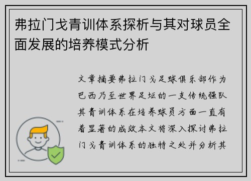 弗拉门戈青训体系探析与其对球员全面发展的培养模式分析